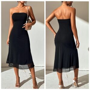 Emery Rose Elegant Black Strapless Tule Mesh Tube Dress Size Medium
